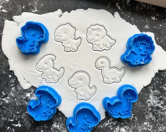 Set of 5 Dinosaur Cookie Cutters And Stamps, for cookies, fondant, polymer clay. Dinosaur Cookies