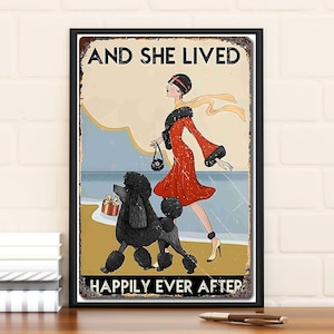 Schwarzer Pudel und Liebhaber, sie lebte glücklich Ever After, Coffee Shop Poster, limitierte Auflage, Sammlerstück, Wandkunst, Geschenke für ihn