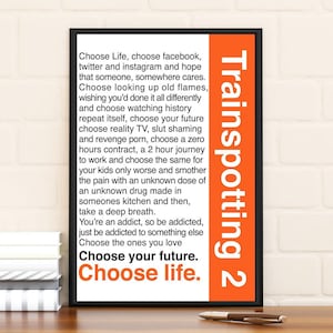 Poster del film "Scegli la vita" di Trainspotting, decorazione da collezione in edizione limitata, decorazioni per la casa, arte murale, regali per lui