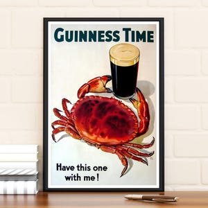 Guinness Time - Krabbe - Vintage Werbeplakat, limitierte Auflage, Sammlerstück, Wohndekor, Wandkunst, Geschenke für Ihn