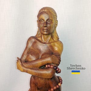 Handmade Walnut Wood Sculpture: Carved Woman Figurine, Home Decor (20 inches)