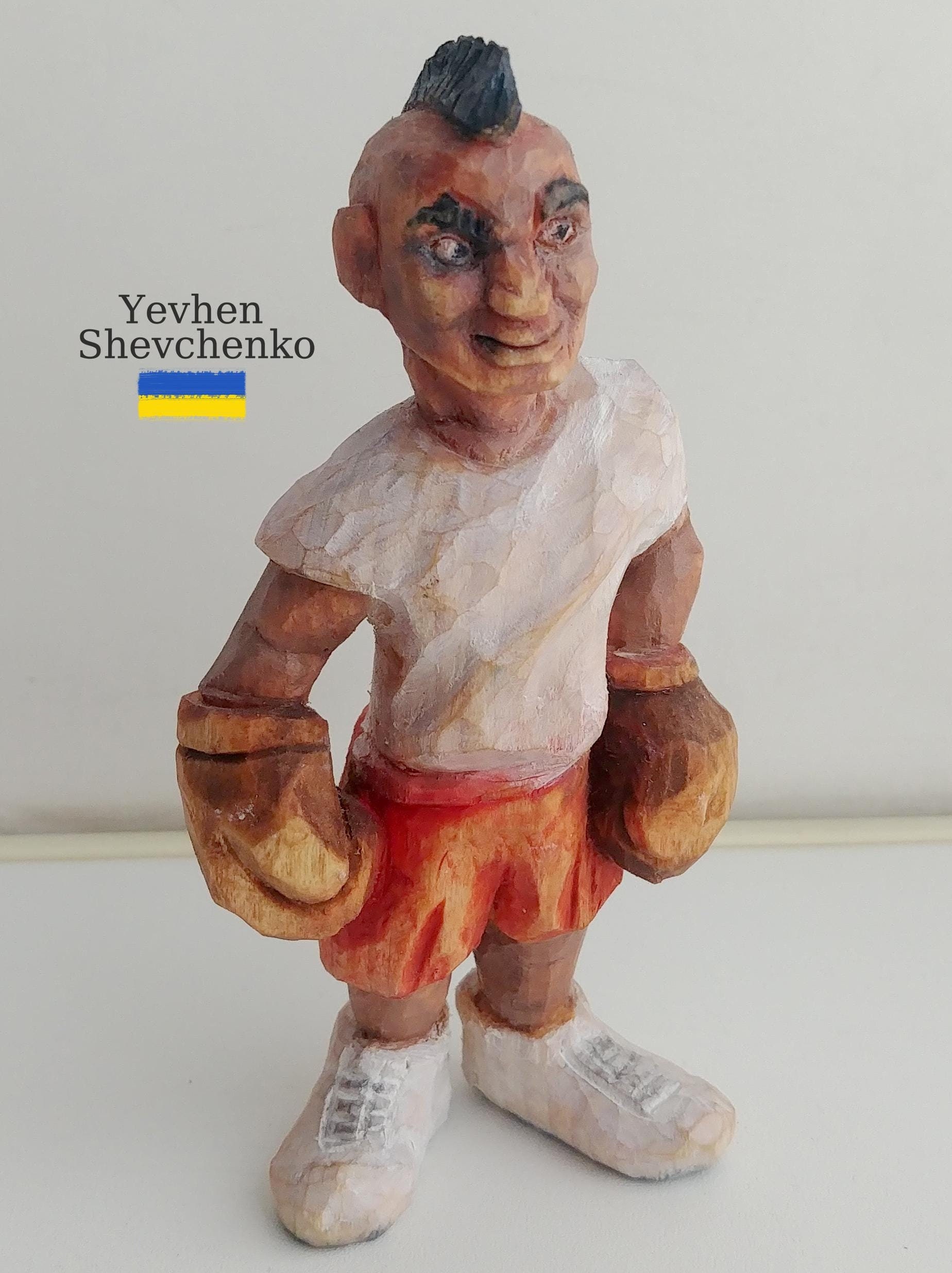 Hand-Carved Wooden Boxer Figurine: Sports Home Decor