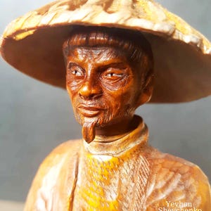 Hand Carved Samurai Sculpture: Birch & Pear Wood Figurine