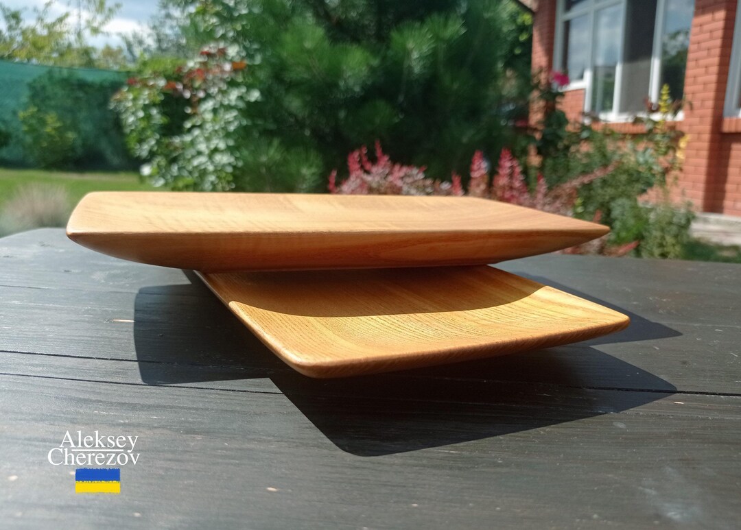 Handmade Ash Wood Serving Plates: Set of Two Rectangular Dishes - Etsy