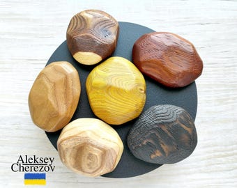 Set von 6 Zen-Kühlschrankmagneten, handgefertigte Holzkieselsteinmagnete, minimalistisches natürliches Dekor, glatte Steinmagnete, Schreibtisch- oder Küchenzubehör