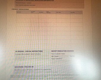 Medication Information Sheet | Medication List Printable | Caregiver Medication Tracker | Medical Binder PDF