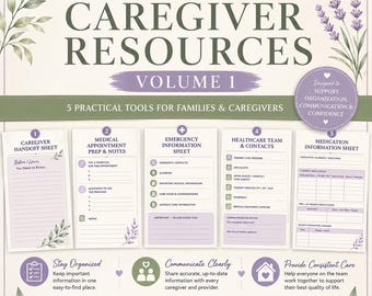 Caregiver Binder Bundle | Caregiver Planner Printables | Medication List Emergency Info Medical Appointment & Handoff PDF