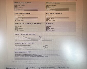 Healthcare Team & Contacts | Caregiver Contact List | Medical Provider Organizer | Caregiver Binder Printable PDF