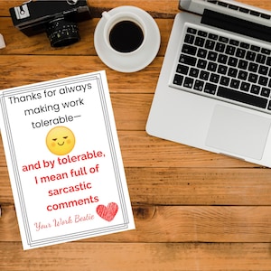 Carte bestie drôle de travail sarcastique, cadeau humour de bureau, téléchargement numérique A5, blagues sur le lieu de travail, bureau imprimable, idées cadeaux pour collègues, bureau sarcastique