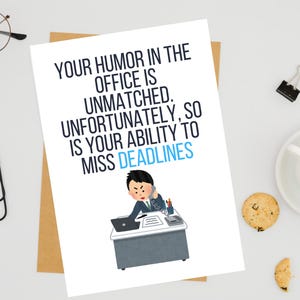 Cartes de collègue sarcastiques drôles Cadeau humour de bureau Téléchargement numérique A5 Blagues sur le lieu de travail Décoration de bureau Idées cadeaux pour collègue Bureau sarcastique