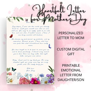 Carta personalizada para mamá Regalo sincero Regalo/póster digital personalizado para el Día de la Madre Carta de hija/hijo Recuerdo imprimible Te amo mamá