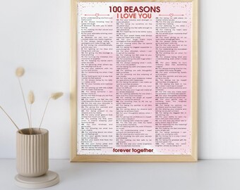 Póster "100 razones por las que te amo", regalo romántico de aniversario (descarga digital)