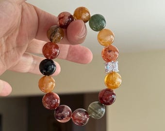 Multicolor Garden Quartz Bracelet: Natural Earthy Tones (12mm Beads)