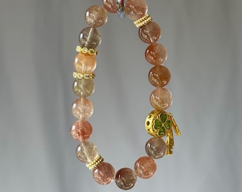 Red Rabbit Hair Quartz Bracelet: Natural Gemstone (10mm Beads)