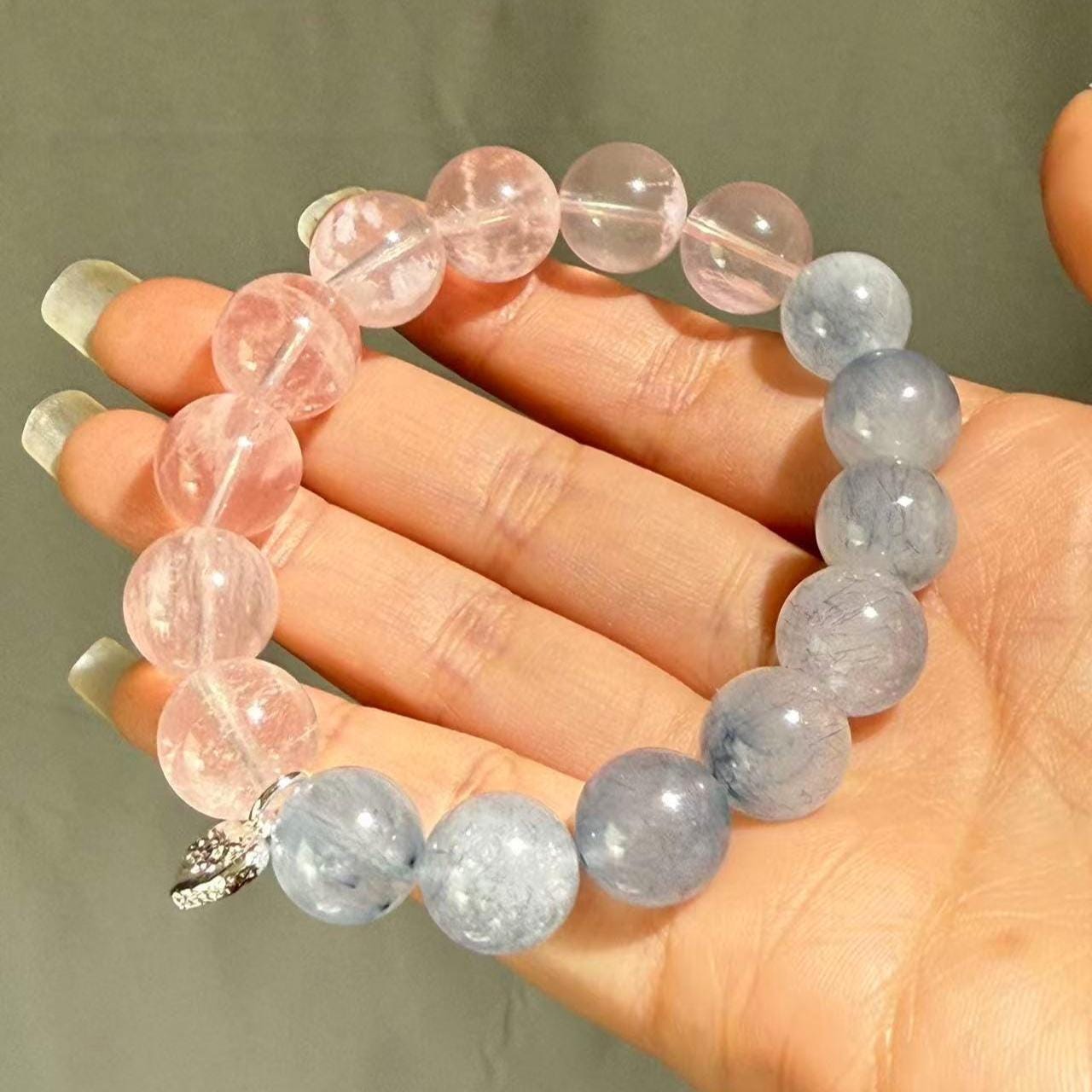 Pink and Blue Quartz Bracelet | 11mm Beads | 15cm (5.9in