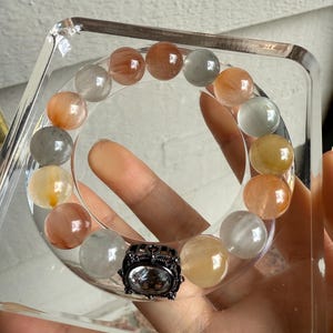 Moody Glow Multicolor Rabbit Hair Rutilated Quartz Bracelet | 12mm Beads | 16cm (6.25”) Wrist – Custom Fit Available