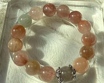 Red Rutilated Quartz Bracelet: Warm Sunrise Hue Gradient (13mm Beads)