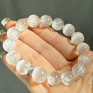 Premium Clear White “Rabbit Hair” Rutilated Quartz Bracelet | 11mm Beads | 15cm (6.0”) Wrist – Custom Fit Available