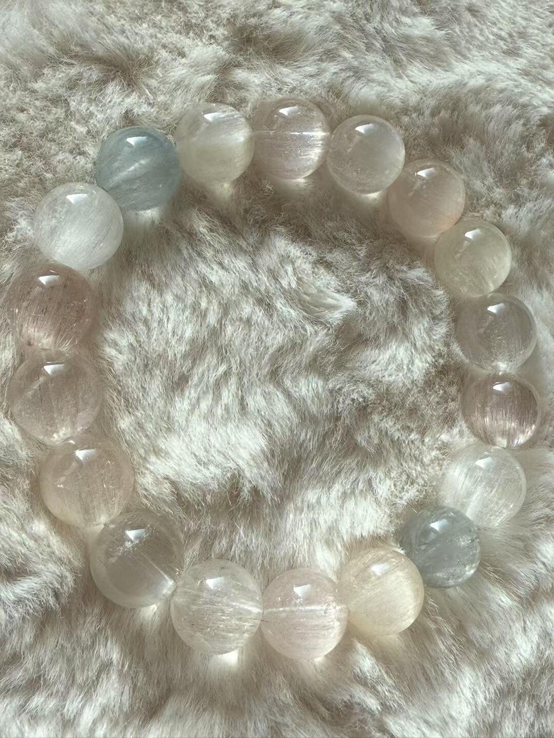 Pink Rutilated Quartz Pink Blue White Rutilated Quartz Bracelet (10mm Beads, 6.5