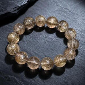Silver Rutilated Quartz Bracelet, 15mm Dense Aligned Silver Threads