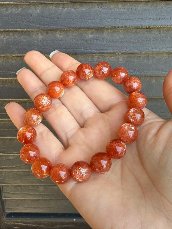 Golden Sunstone Bracelet: Natural Gemstone (11mm Beads)