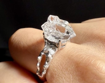 High-Vibration Herkimer Diamond Ring Collection: Raw Crystal Statement Jewelry in Sterling Silver