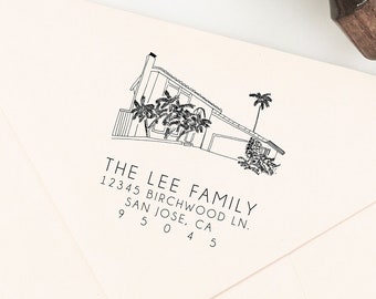 House Illustration Custom Address Stamp, Personalized Stamp Return Address, Rubber Stamp, Housewarming Gift, Custom Return Label Stamp, Home