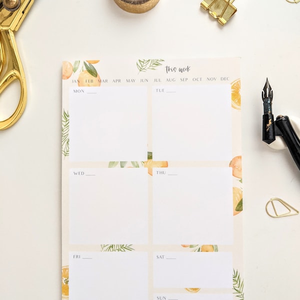 Weekly Planner Notepad Tear off Pad, Clementine Citrus Watercolor Illustration, desk planner, fruit stationery