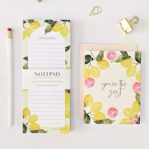 Lemon Grocery Tear off Pad, watercolor notepad, desk planner, floral stationery, Mother&#39;s Day, Teacher appreciation, to do list, planner