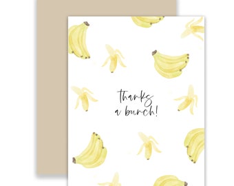 Thanks a bunch banana card, thank you card, food pun, funny card, teacher appreciation greeting card