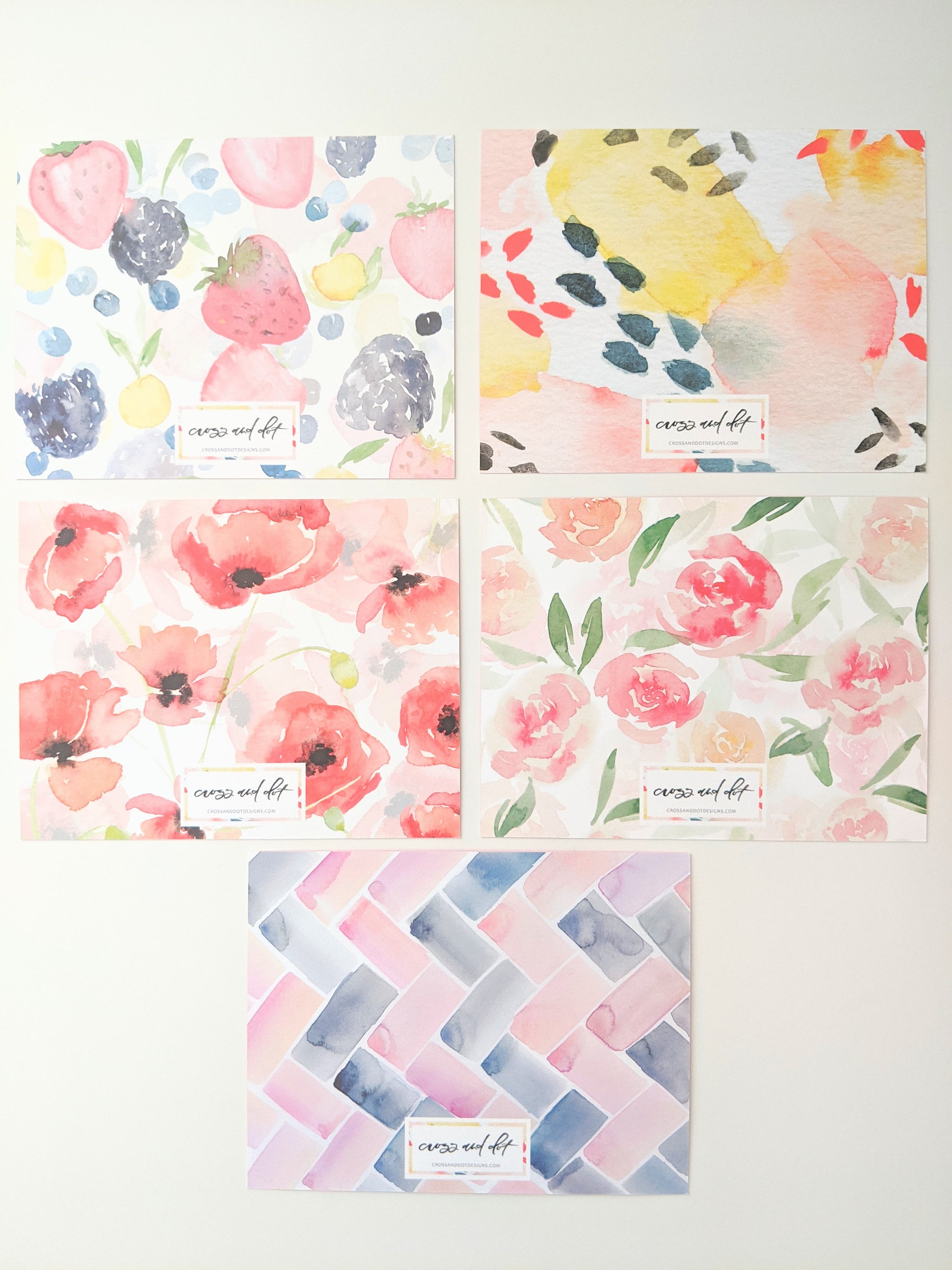 Personalized Stationery Set: Watercolor Pink and Blue Herringbone ...