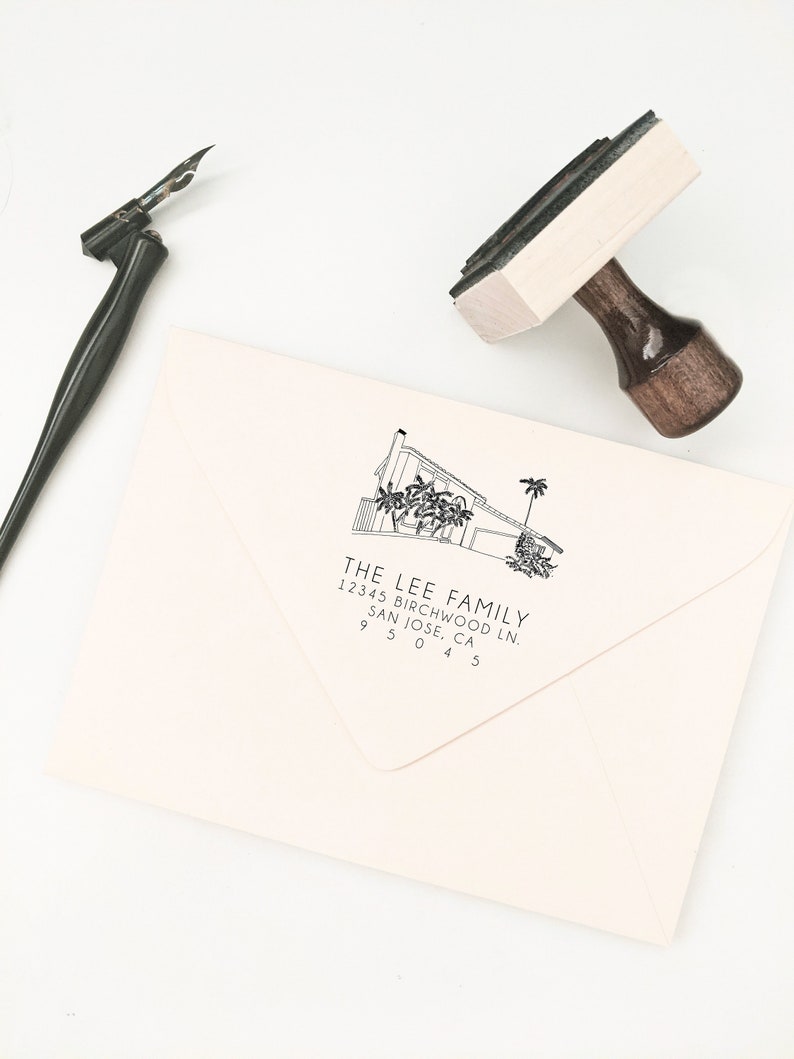 House Illustration Custom Address Stamp, Personalized Stamp Return Address, Rubber Stamp, Housewarming Gift, Custom Return Label Stamp, Home image 1
