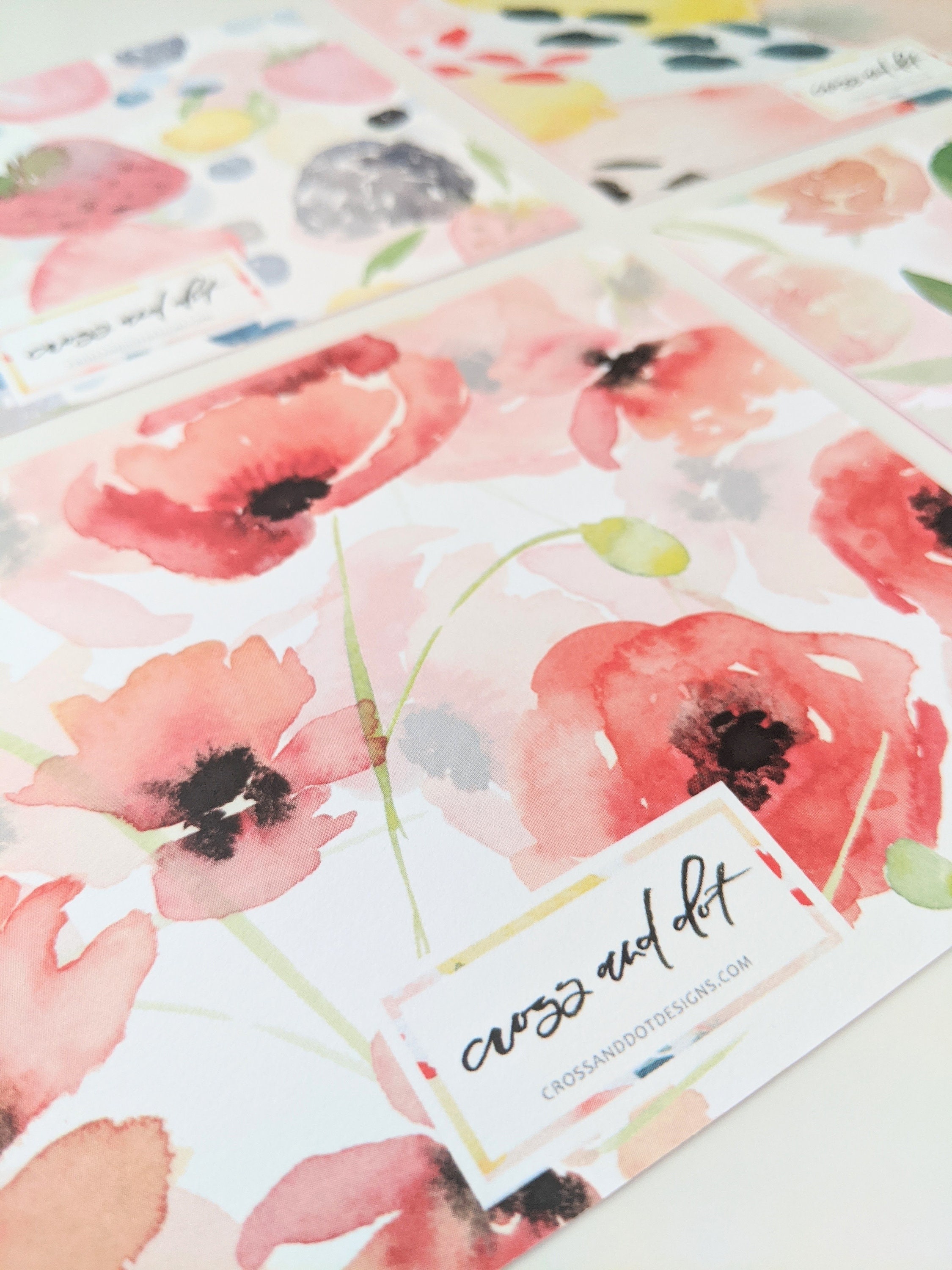 Personalized Stationery Set: Watercolor Poppies, Floral Notecards ...