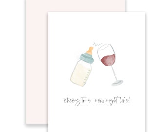 New Night Life greeting card, Baby Shower card, pregnancy card, New baby card, funny card