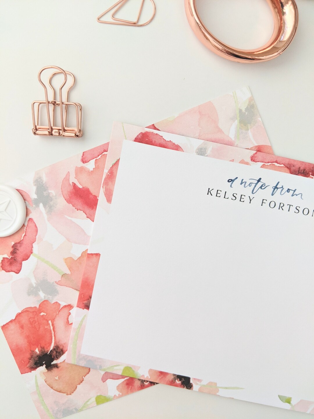 Personalized Stationery Set: Watercolor Poppies, Floral Notecards ...