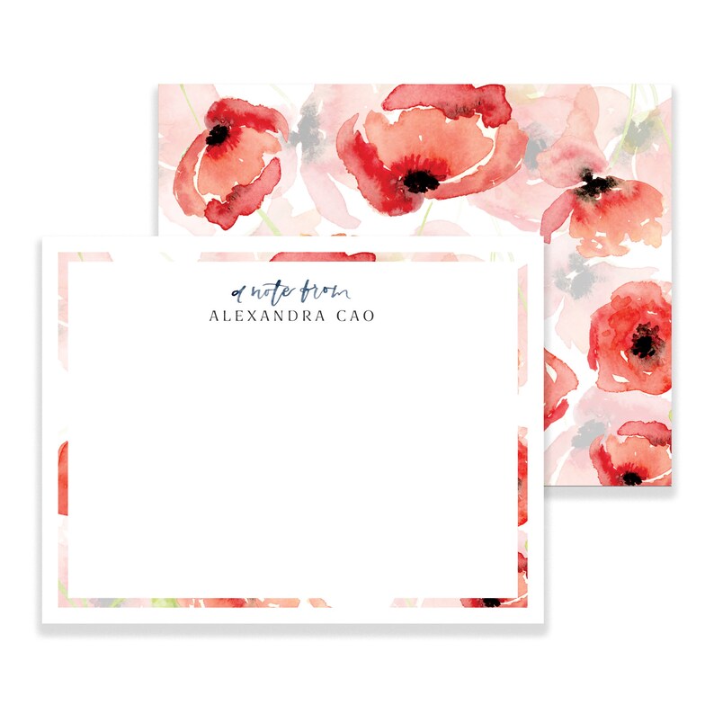 Personalized Stationery Set: Watercolor Poppies, Floral Notecards ...