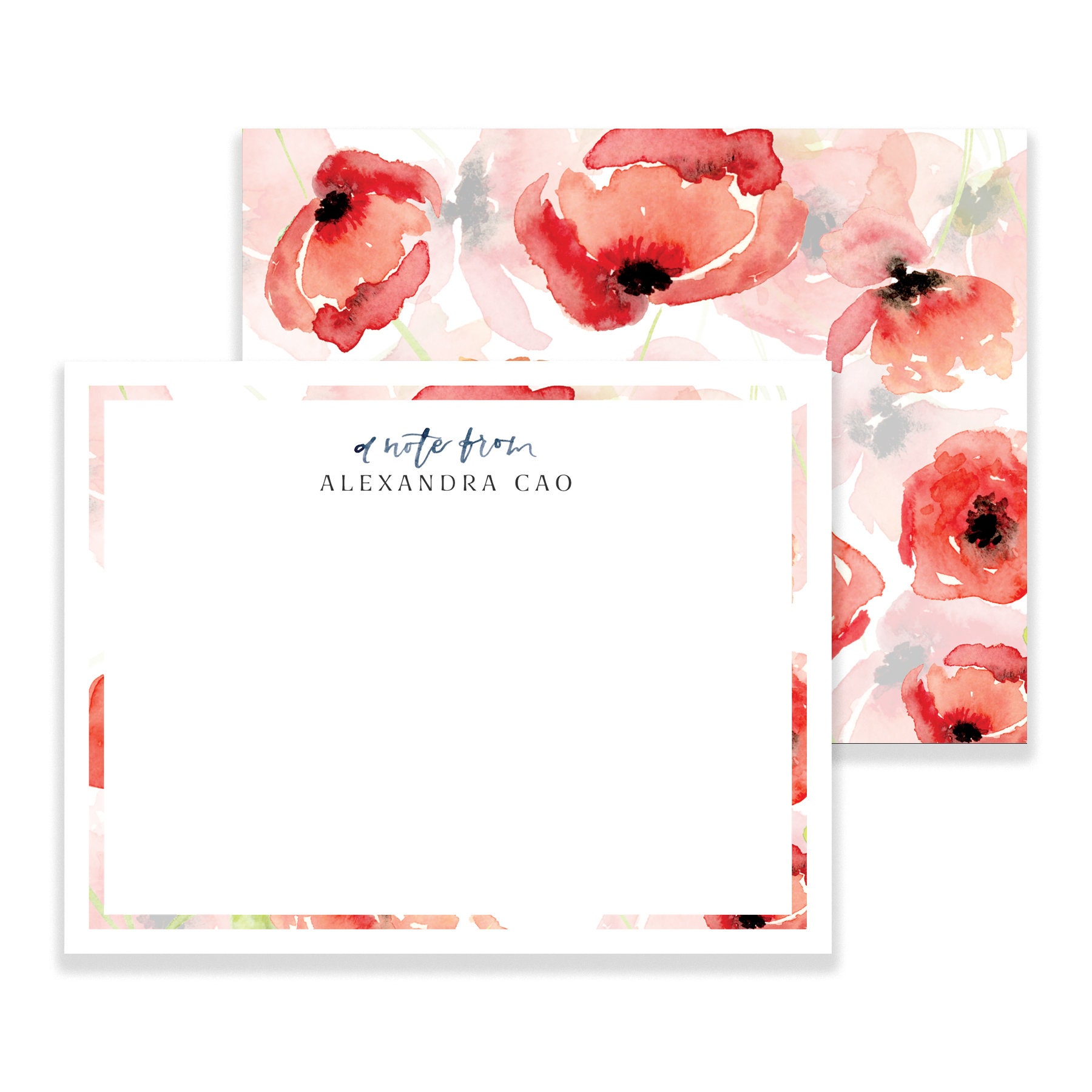 Personalized Stationery Set: Watercolor Poppies, Floral Notecards ...