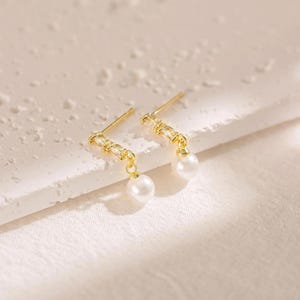 Freshwater Pearl Drop Earrings | Delicate Gold Bridal Earrings | Wedding Jewelry | Bridesmaid Gift | Minimalist Pearl Dangle Earrings