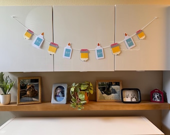 Pencil & Glue Banner | Back to School Paper Garland | 5ft