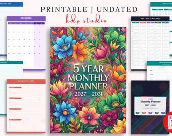 5 Year Monthly Planner 2027-2031, Long-Term Organization (Printable PDF)
