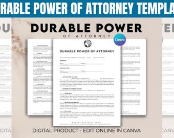 Printable Durable Power of Attorney Template, Durable Power of Attorney Form, POA Form, POA Agreement, Editable Instant Download