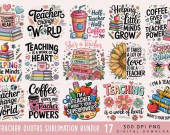 Boho Teacher Quotes Sublimation Bundle, Teaching PNG Designs (Digital Download)