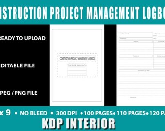 Construction Project Management Logbook Printable, Contractor Business Logbook, Small Business Planner