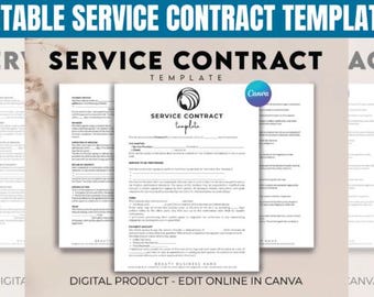 Printable Service Contract, Services Contract Agreement. Service Agreement, Editable Service Agreement, MS Word, PDF