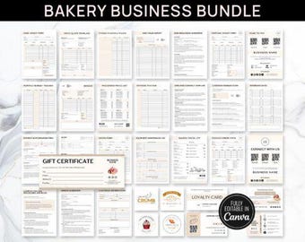 Editable Bakery Business Bundle Canva Template | Invoice Template, QR Code Sign, Cake Order Form, Price List, Daily Planner, Cake Care Cards