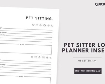 Pet Sitting Planner Printable Printable PDF, Pet Care Logbook