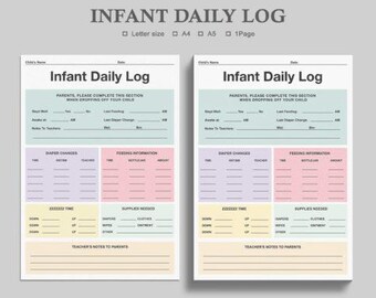 Editable Baby Daily Log | Printable Nanny Log Tracker Newborn Diary Chart Feedings Daycare Report, Caregiver Log, Infant Care Log, Canva