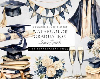 Watercolor Graduation Clipart PNG, Graduation T Shirt Bundle