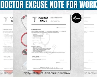 Urgent Care Doctor Excuse Template, Doctor Excuse for Work, Doctor Excuse Letter, Doctor Note For Work, Doctor Notes, Doctor Excuse Editable