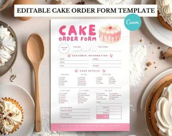 Editable Cake Order Form Template | Bakery Counter Order Sheet | In Store Custom Cake Form US Letter Canva